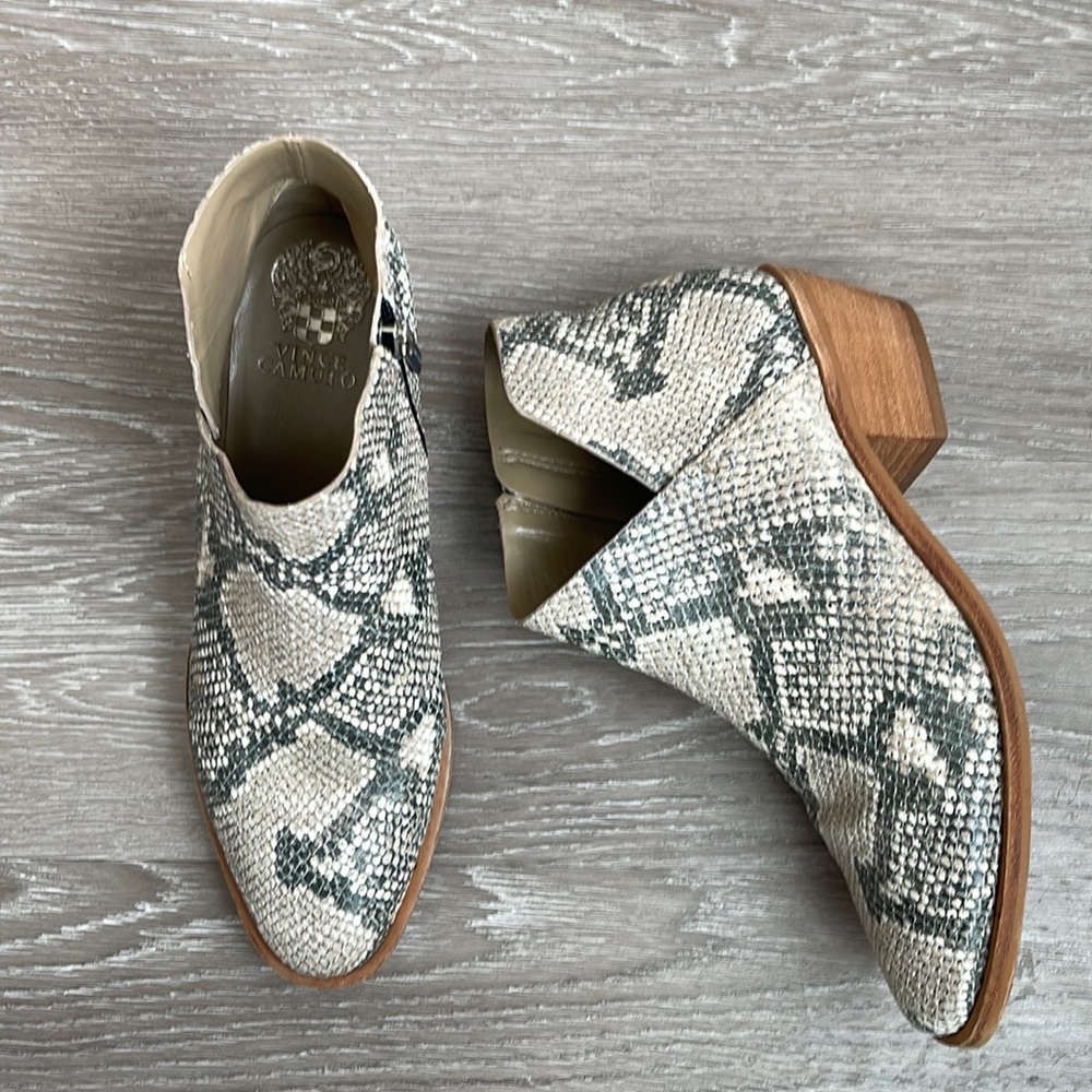 Vince Camuto snake print booties